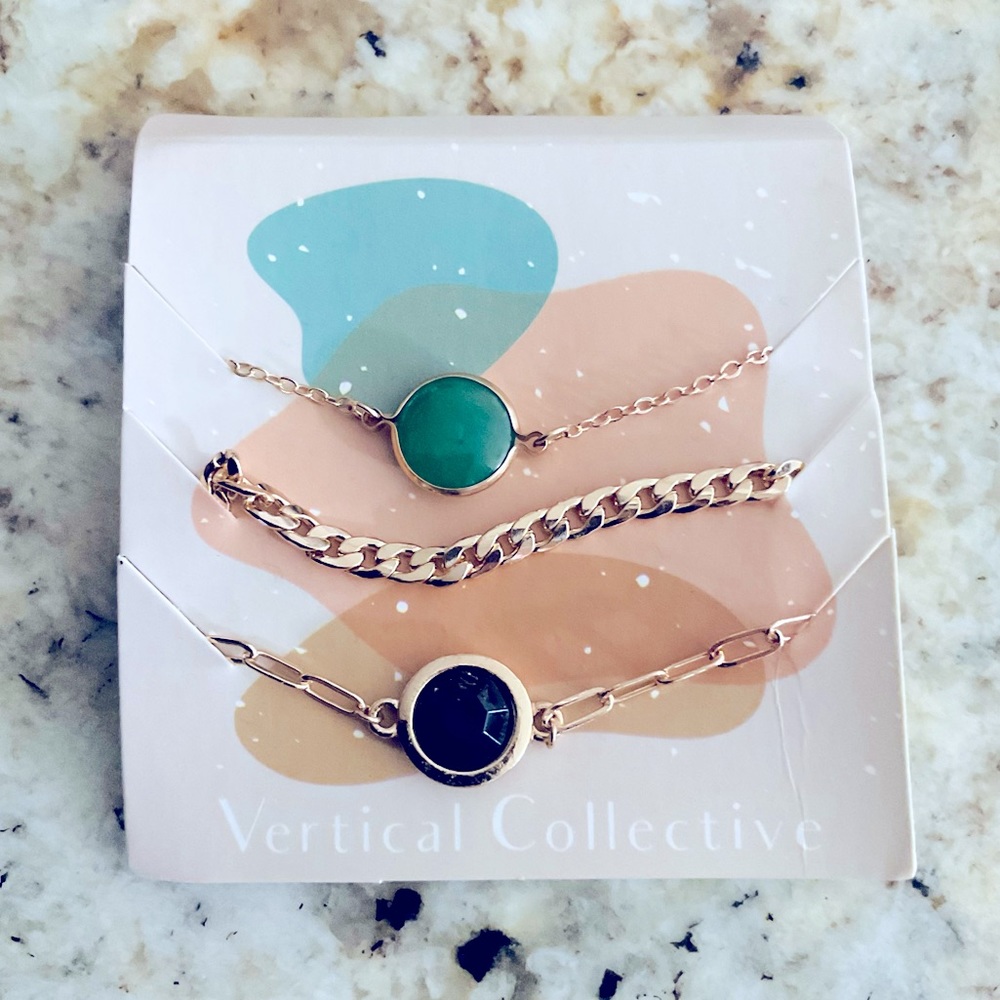 NEW Vertical Collective Set | 3 Strand Gold and Stone Tiered Necklaces